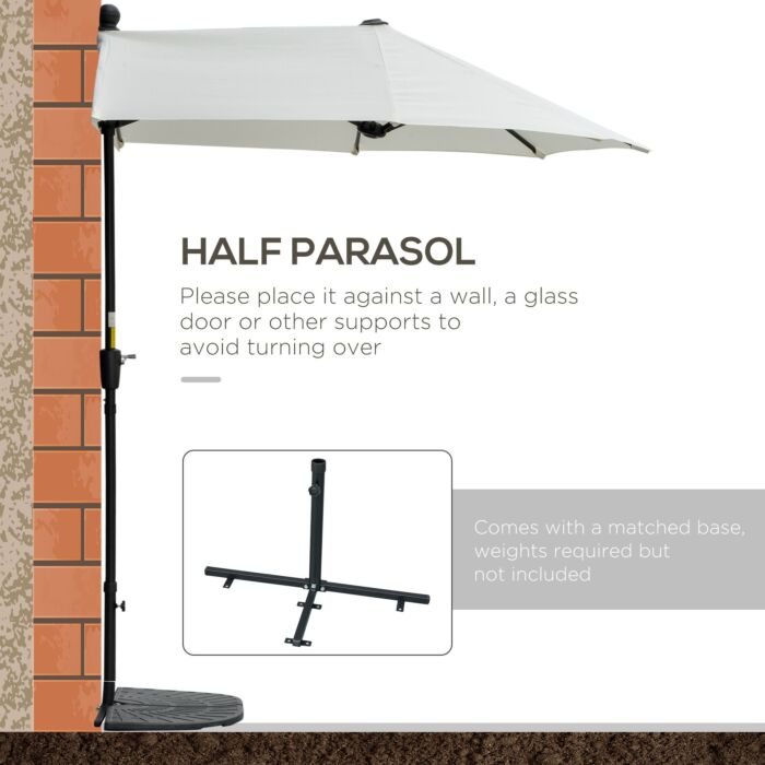 Outsunny 2m Half Parasol Market Umbrella Garden Balcony Parasol With Crank Handle, Cross Base, Double-sided Canopy, Cream White