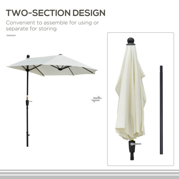 Outsunny 2m Half Parasol Market Umbrella Garden Balcony Parasol With Crank Handle, Cross Base, Double-sided Canopy, Cream White