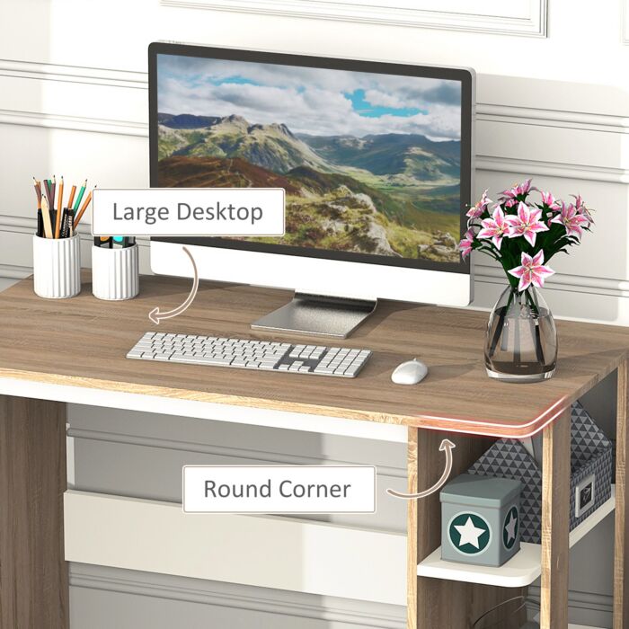 Homcom Computer Desk & 3-tier Side Shelves Wide Table Top Home Furniture Oak