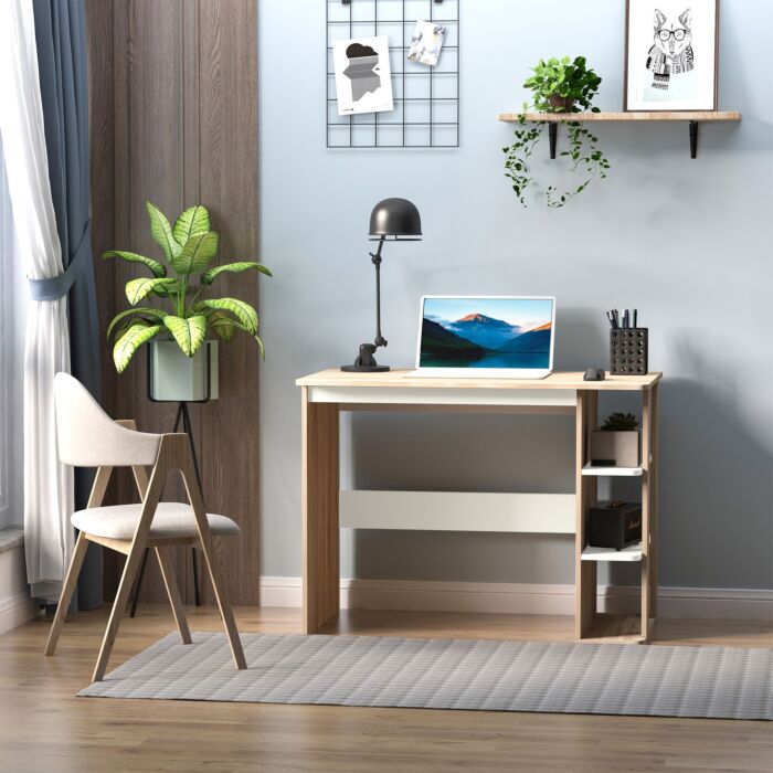 Homcom Computer Desk & 3-tier Side Shelves Wide Table Top Home Furniture Oak