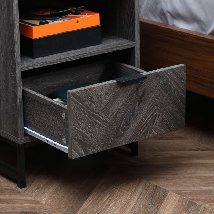 Homcom Bedside Table With Drawer And Shelf, Side End Table With Steel Legs, Dark Grey
