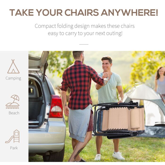 Outsunny 2 Piece Foldable Reclining Garden Chairs With Headrest, Zero Gravity Deck Sun Loungers Seat Chair With Footrest, Armrest, Cup Holder & Canopy Shade, Beige