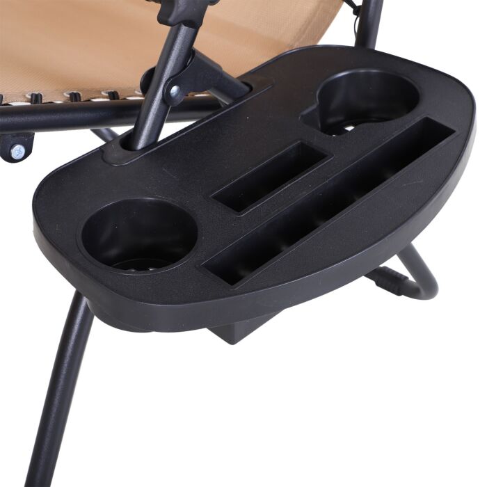 Outsunny 2 Piece Foldable Reclining Garden Chairs With Headrest, Zero Gravity Deck Sun Loungers Seat Chair With Footrest, Armrest, Cup Holder & Canopy Shade, Beige