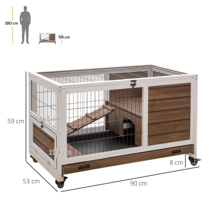 Pawhut Wooden Indoor Rabbit Hutch W/ Enclosed Run Brown