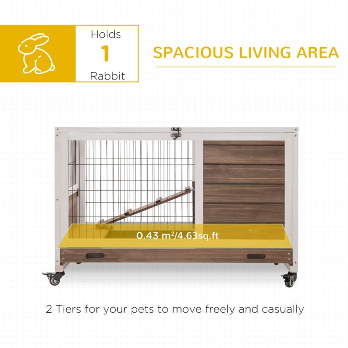 Pawhut Wooden Indoor Rabbit Hutch W/ Enclosed Run Brown
