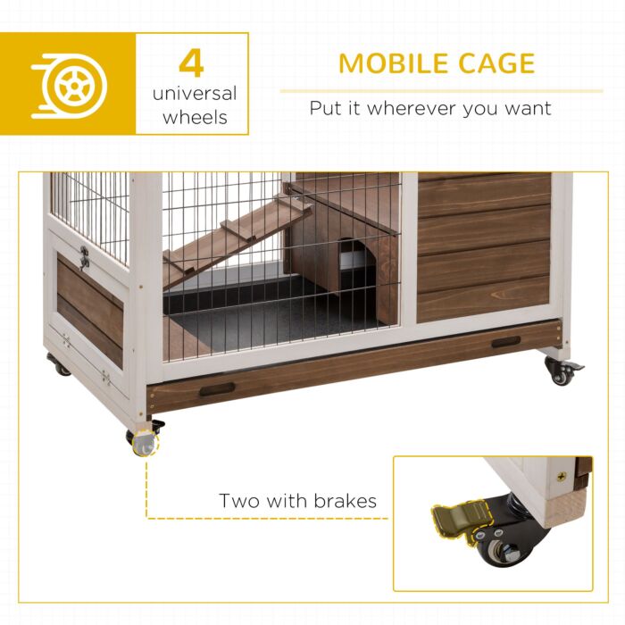 Pawhut Wooden Indoor Rabbit Hutch W/ Enclosed Run Brown