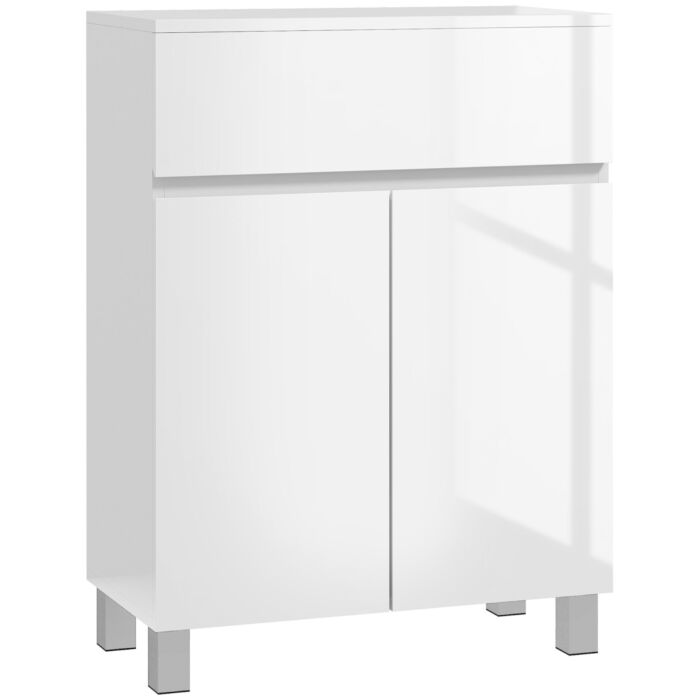 Kleankin High Gloss Bathroom Cabinet, Freestanding Storage Cupboard Storage, Bathroom Storage Unit With Drawer And Adjustable Shelf, White