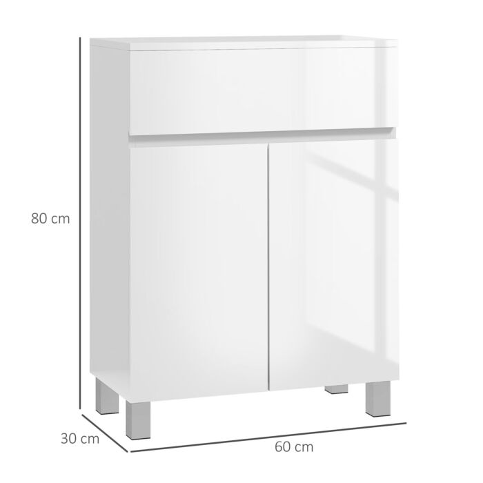 Kleankin High Gloss Bathroom Cabinet, Freestanding Storage Cupboard Storage, Bathroom Storage Unit With Drawer And Adjustable Shelf, White