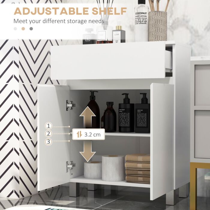 Kleankin High Gloss Bathroom Cabinet, Freestanding Storage Cupboard Storage, Bathroom Storage Unit With Drawer And Adjustable Shelf, White