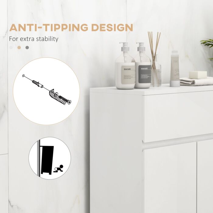 Kleankin High Gloss Bathroom Cabinet, Freestanding Storage Cupboard Storage, Bathroom Storage Unit With Drawer And Adjustable Shelf, White