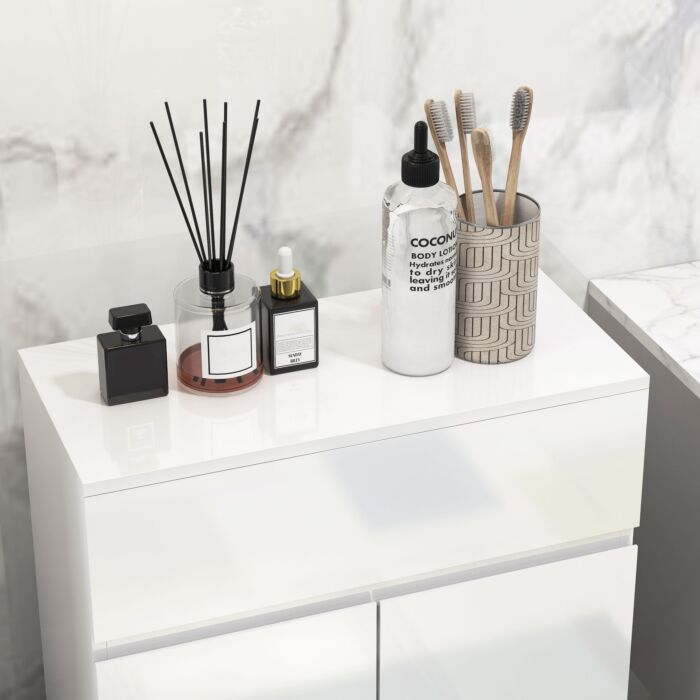 Kleankin High Gloss Bathroom Cabinet, Freestanding Storage Cupboard Storage, Bathroom Storage Unit With Drawer And Adjustable Shelf, White