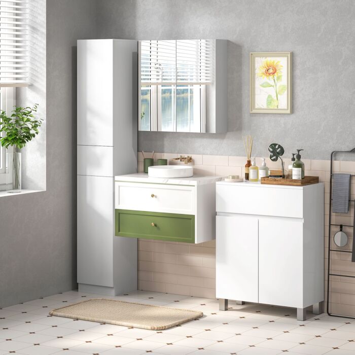 Kleankin High Gloss Bathroom Cabinet, Freestanding Storage Cupboard Storage, Bathroom Storage Unit With Drawer And Adjustable Shelf, White