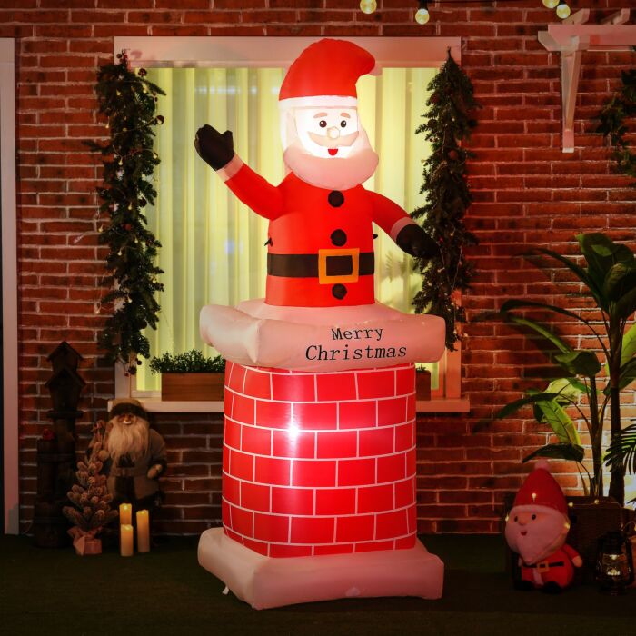 Homcom 7ft Christmas Inflatable Santa Claus From Chimney, Blow-up Outdoor Led Garden Display For Lawn, Party