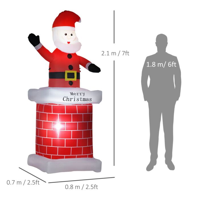 Homcom 7ft Christmas Inflatable Santa Claus From Chimney, Blow-up Outdoor Led Garden Display For Lawn, Party