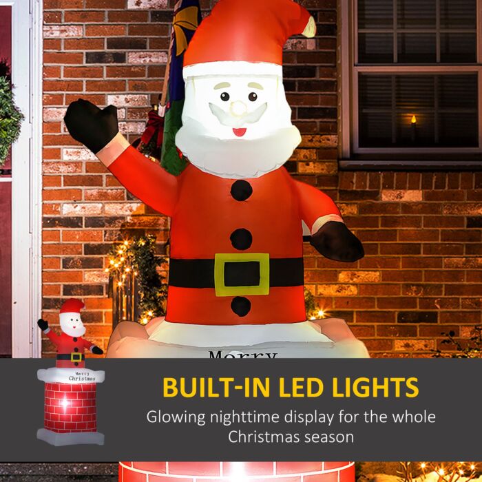 Homcom 7ft Christmas Inflatable Santa Claus From Chimney, Blow-up Outdoor Led Garden Display For Lawn, Party