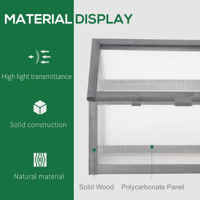 Outsunny Wooden Cold Frame Greenhouse Garden Polycarbonate Grow House With Openable Top For Flowers, Vegetables, Plants, 90 X 52 X 50cm, Grey