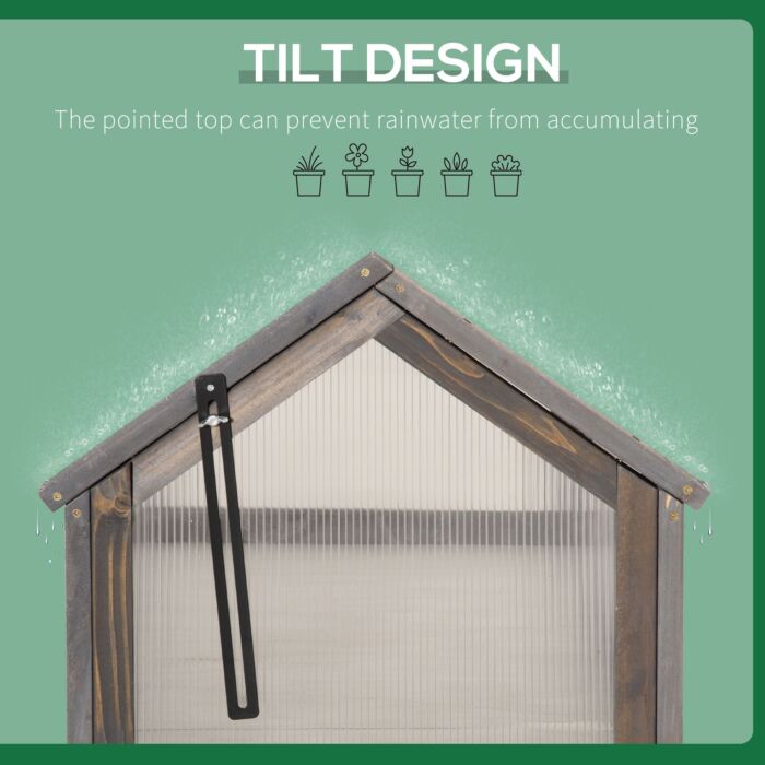 Outsunny Wooden Cold Frame Greenhouse Garden Polycarbonate Grow House With Openable Top For Flowers, Vegetables, Plants, 90 X 52 X 50cm, Grey