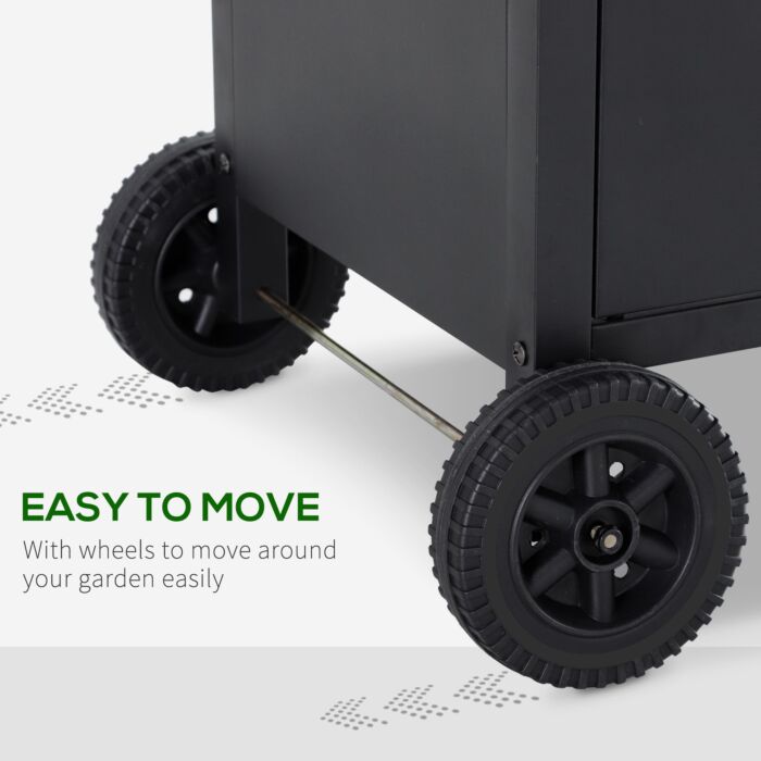 Outsunny 4+1 Gas Burner Grill Bbq Trolley Backyard Garden Smoker Side Burner Barbecue W/ Storage Side Table Wheels