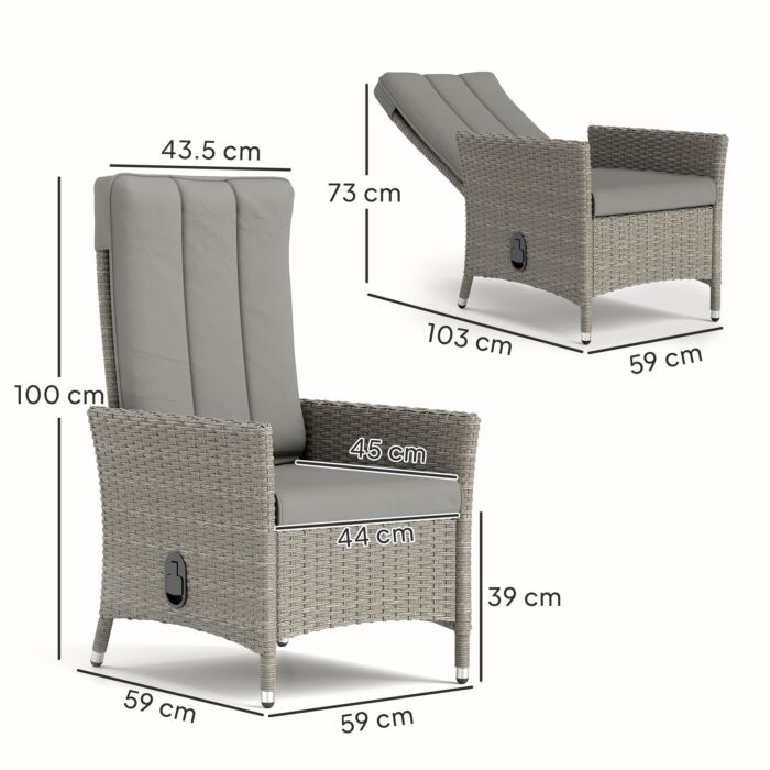 Outsunny Rattan Garden Recliner Chair, Wicker Reclining Armchair With Adjustable Backrest And Cushion, Outdoor Lounge Sun Lounger With Armrests For Patio Balcony Porch, Grey