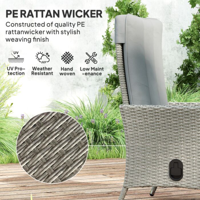 Outsunny Rattan Garden Recliner Chair, Wicker Reclining Armchair With Adjustable Backrest And Cushion, Outdoor Lounge Sun Lounger With Armrests For Patio Balcony Porch, Grey