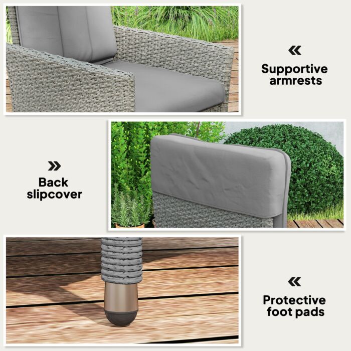 Outsunny Rattan Garden Recliner Chair, Wicker Reclining Armchair With Adjustable Backrest And Cushion, Outdoor Lounge Sun Lounger With Armrests For Patio Balcony Porch, Grey