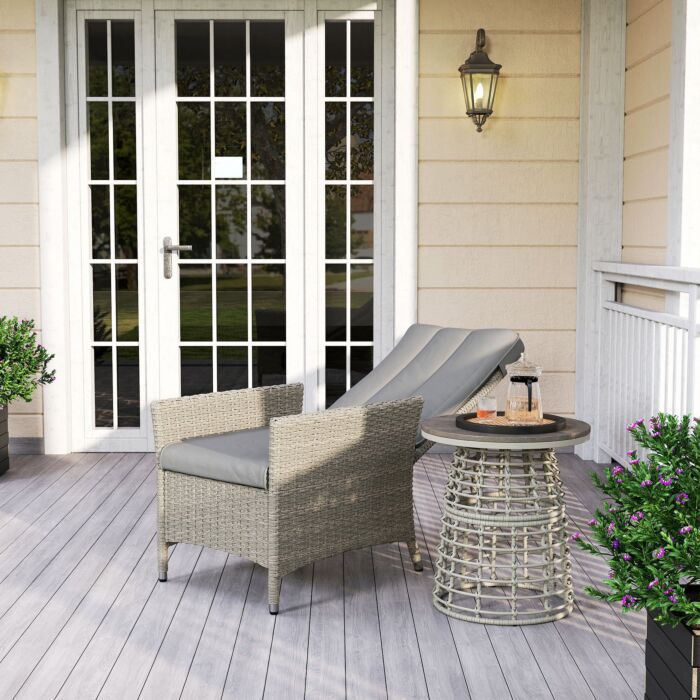 Outsunny Rattan Garden Recliner Chair, Wicker Reclining Armchair With Adjustable Backrest And Cushion, Outdoor Lounge Sun Lounger With Armrests For Patio Balcony Porch, Grey