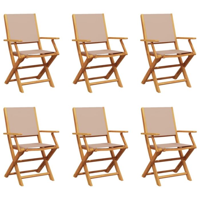 Vidaxl Folding Garden Chairs 6 Pcs Taupe Fabric And Solid Wood