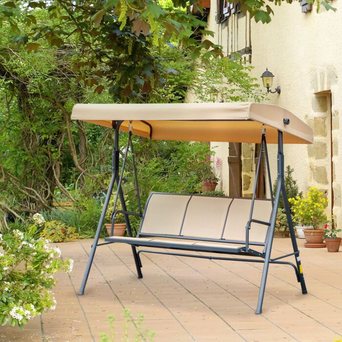 Outsunny 3 Seater Swing Chair Canopy Replacement Outdoor Hammock W/ Canopy Steel Frame - Beige