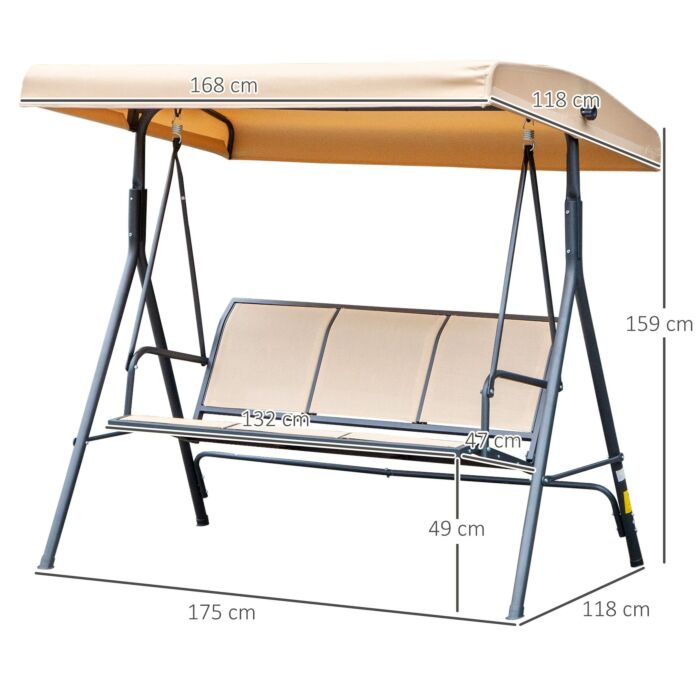 Outsunny 3 Seater Swing Chair Canopy Replacement Outdoor Hammock W/ Canopy Steel Frame - Beige