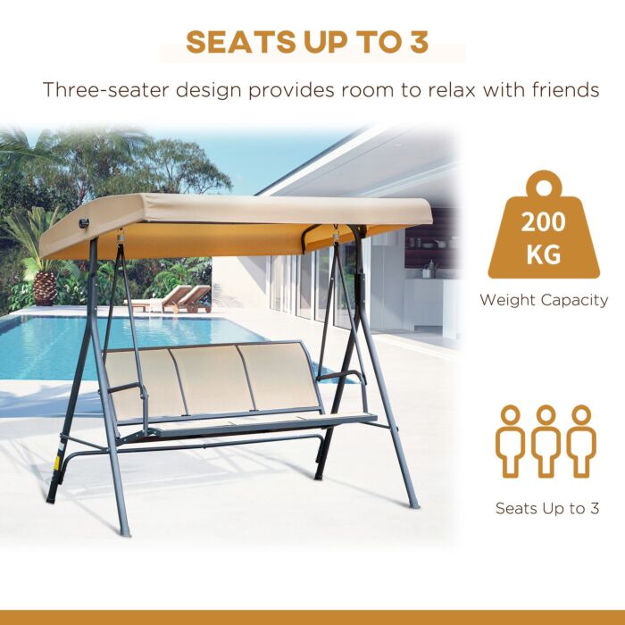 Outsunny 3 Seater Swing Chair Canopy Replacement Outdoor Hammock W/ Canopy Steel Frame - Beige