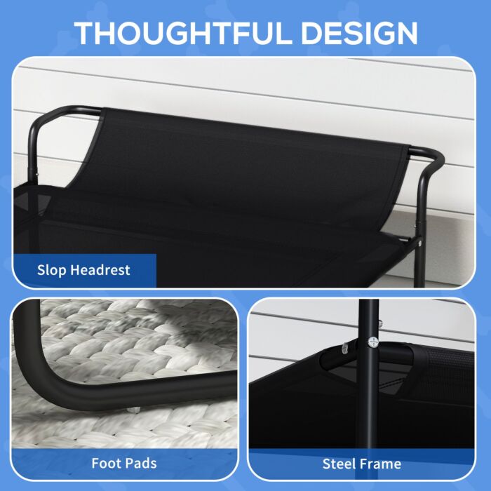 Pawhut Raised Pet Bed With Slope Headrest, Washable Breathable Mesh, Foot Pads, For Small Medium Sized Dogs, 91 X 69 X 29cm