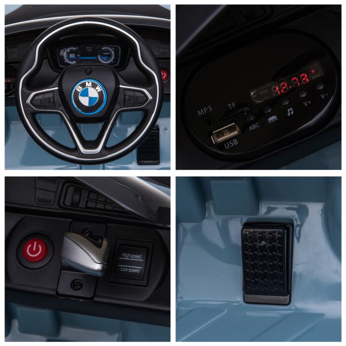 Homcom Bmw I8 Coupe Licensed 6v Ride On Car Toy With Remote Control, Powered Electric Car, Music, Horn, For 3-8 Years, Blue