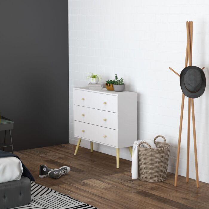Homcom Chest Of Drawers, 3-drawer Storage Organiser Unit With Wood Legs, White