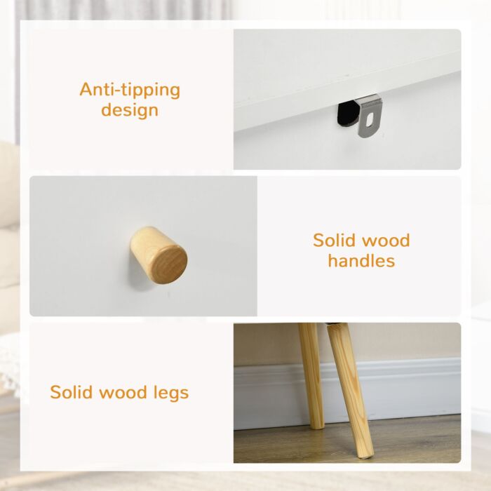 Homcom Chest Of Drawers, 3-drawer Storage Organiser Unit With Wood Legs, White