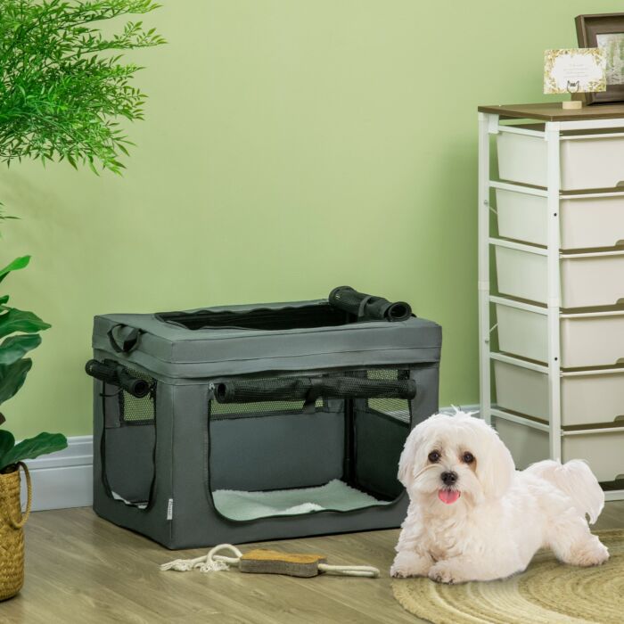 Pawhut Pet Carrier, Portable Cat Carrier, Foldable Dog Bag For Miniature Dogs, 60 X 42 X 42 Cm, Grey