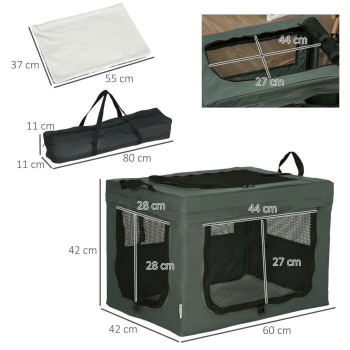 Pawhut Pet Carrier, Portable Cat Carrier, Foldable Dog Bag For Miniature Dogs, 60 X 42 X 42 Cm, Grey