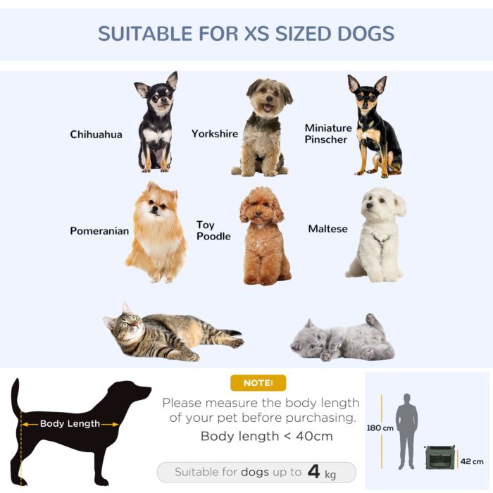 Pawhut Pet Carrier, Portable Cat Carrier, Foldable Dog Bag For Miniature Dogs, 60 X 42 X 42 Cm, Grey