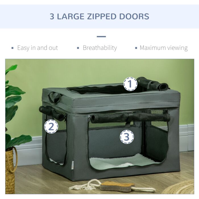 Pawhut Pet Carrier, Portable Cat Carrier, Foldable Dog Bag For Miniature Dogs, 60 X 42 X 42 Cm, Grey