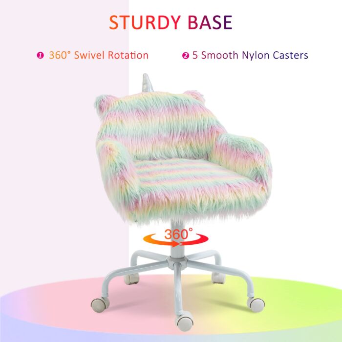 Vinsetto Unicorn Home Office Chair, Height Adjustable Fluffy Desk Chair With Armrests And Swivel Wheels, Colourful