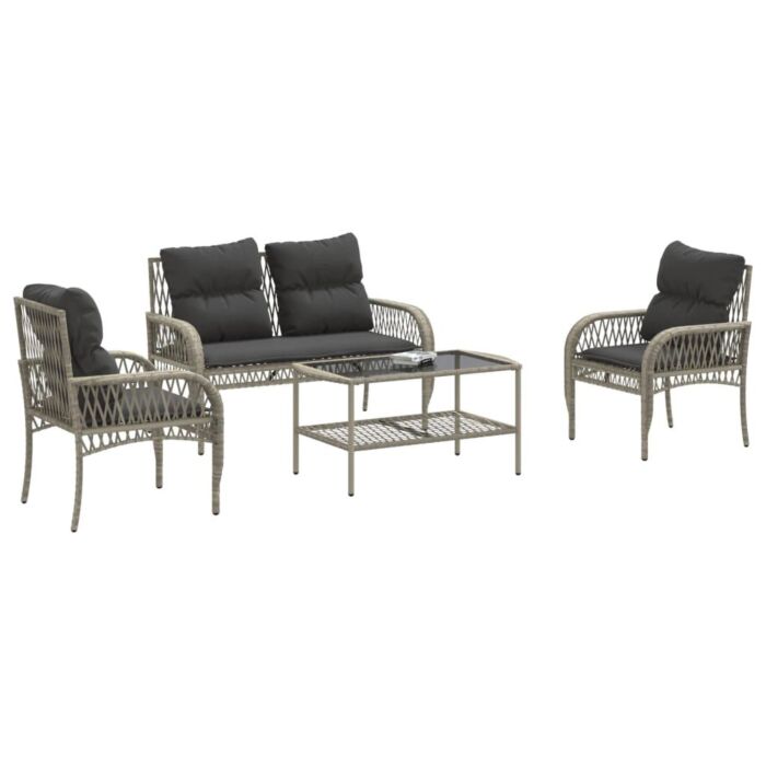 Vidaxl 4 Piece Garden Sofa Set With Cushions Light Grey Poly Rattan
