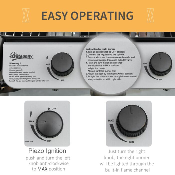 Outsunny 2 Burner Gas Barbecue Grill Propane Gas Cooking Bbq Grill 5.6 Kw With Side Shelves Wheels