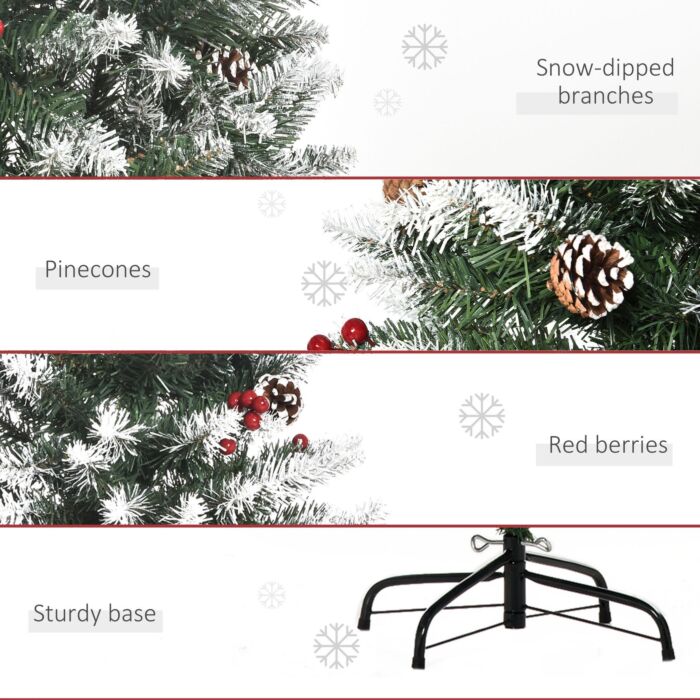 Homcom 5ft Pencil Christmas Tree With Red Berries And Pinecones Holiday Home Indoor Decoration With Foldable Feet, Green