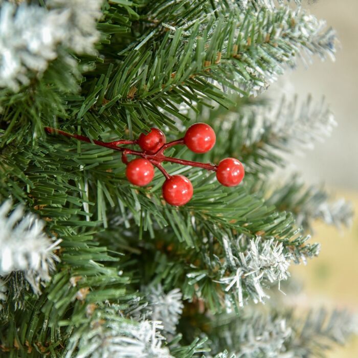 Homcom 5ft Pencil Christmas Tree With Red Berries And Pinecones Holiday Home Indoor Decoration With Foldable Feet, Green