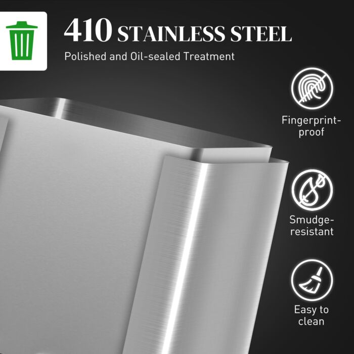 Homcom Dual Kitchen Bin, 20+14l Double Bin, Stainless Steel Vertical Pedal Bin With Tilt Out Bin, Soft-close Lid, Removable Inner Buckets And Handles, Silver