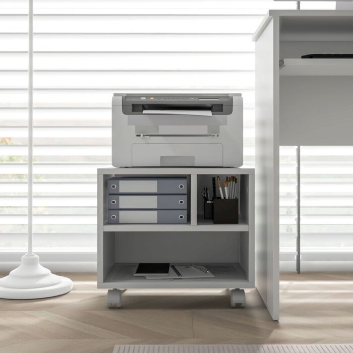 Homcom 2-tier Printer Stand With Storage, Under Desk Printer Cart On Wheels With 3 Compartments, Desktop Printer Table For Home Office, White