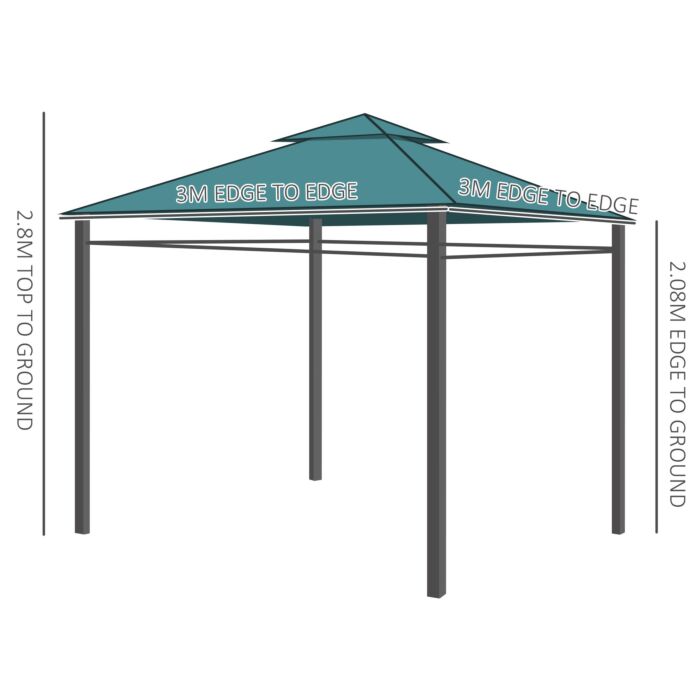 Outsunny 3(m) X 3(m) Metal Garden Gazebo Marquee Party Tent Patio Canopy Pavilion + Sidewalls - Green