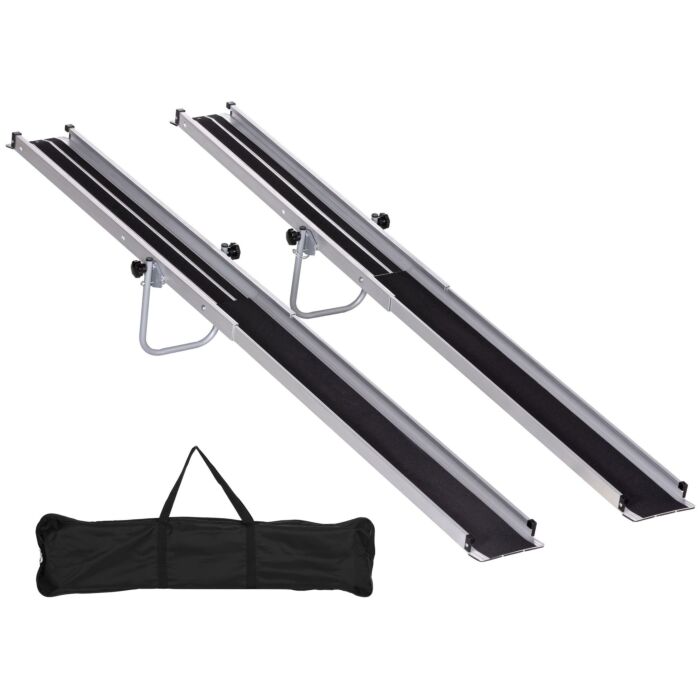 Homcom 2pcs Telescopic Wheelchair Ramps, 244l X 19.5wcm, 270kg, Folding Aluminium Door Threshold Ramps For Home, Mobility Scooters, Doorways, Steps, Stairs, With Non-slip Surface, Carrying Bag