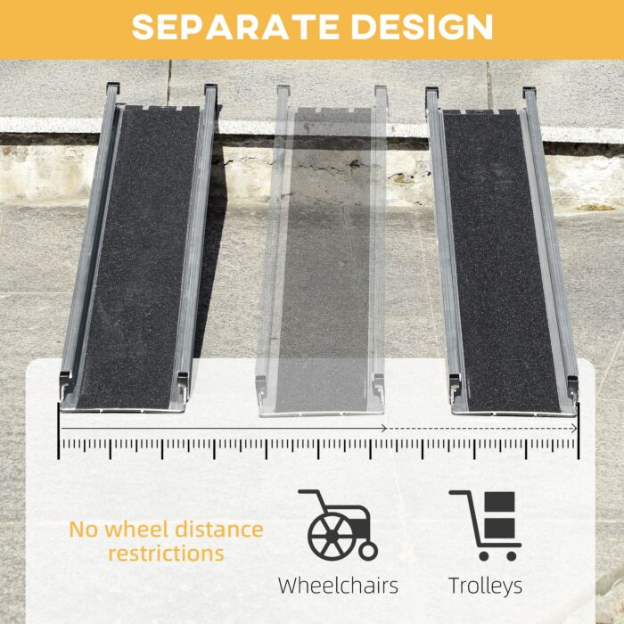 Homcom 2pcs Telescopic Wheelchair Ramps, 244l X 19.5wcm, 270kg, Folding Aluminium Door Threshold Ramps For Home, Mobility Scooters, Doorways, Steps, Stairs, With Non-slip Surface, Carrying Bag