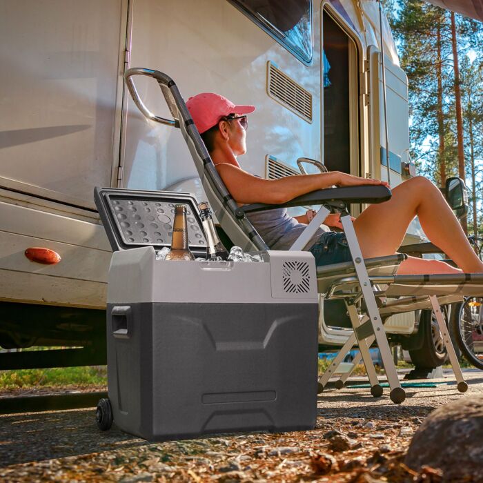 Homcom Car Refrigerator, Portable 12/24v 50 Litre Fridge Freezer, Electric Cooler Box For Camping, Travel, Grey