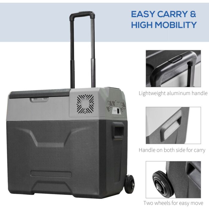 Homcom Car Refrigerator, Portable 12/24v 50 Litre Fridge Freezer, Electric Cooler Box For Camping, Travel, Grey